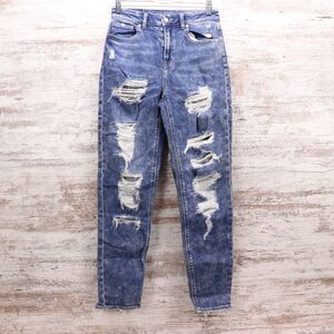 American Eagle Mom Jeans Distressed Ripped Womens Size 0 Stretch 26x28